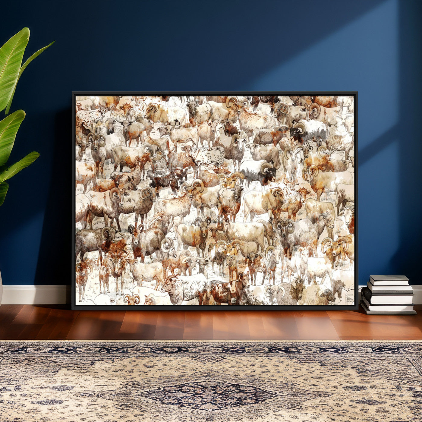 95103864-MGV-CV-36X24 - Farmhouse Animals Wall Art Canvas Print - Abstract Farm Animal Drawing Mid-Century Wall Art for Cabin Decor