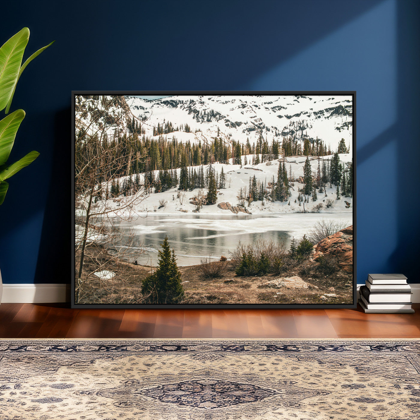 10336249-MGV-CV-36X24 - Snowy Mountain Landscape Wall Art Canvas Print, Alpine Pine Forest Winter Nature Wall Decor for Living Room and Office
