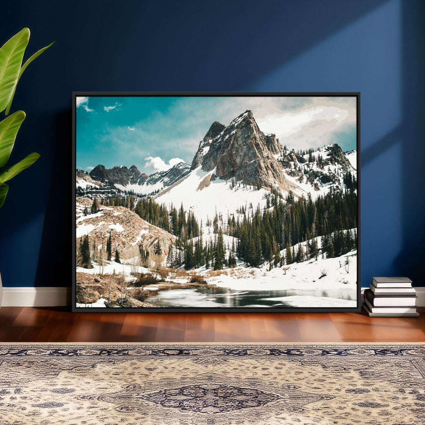 56837070-MGV-CV-36X24 - Snowy Mountain Landscape Wall Art Canvas Print, Alpine Pine Forest Winter Nature Wall Decor for Living Room and Office