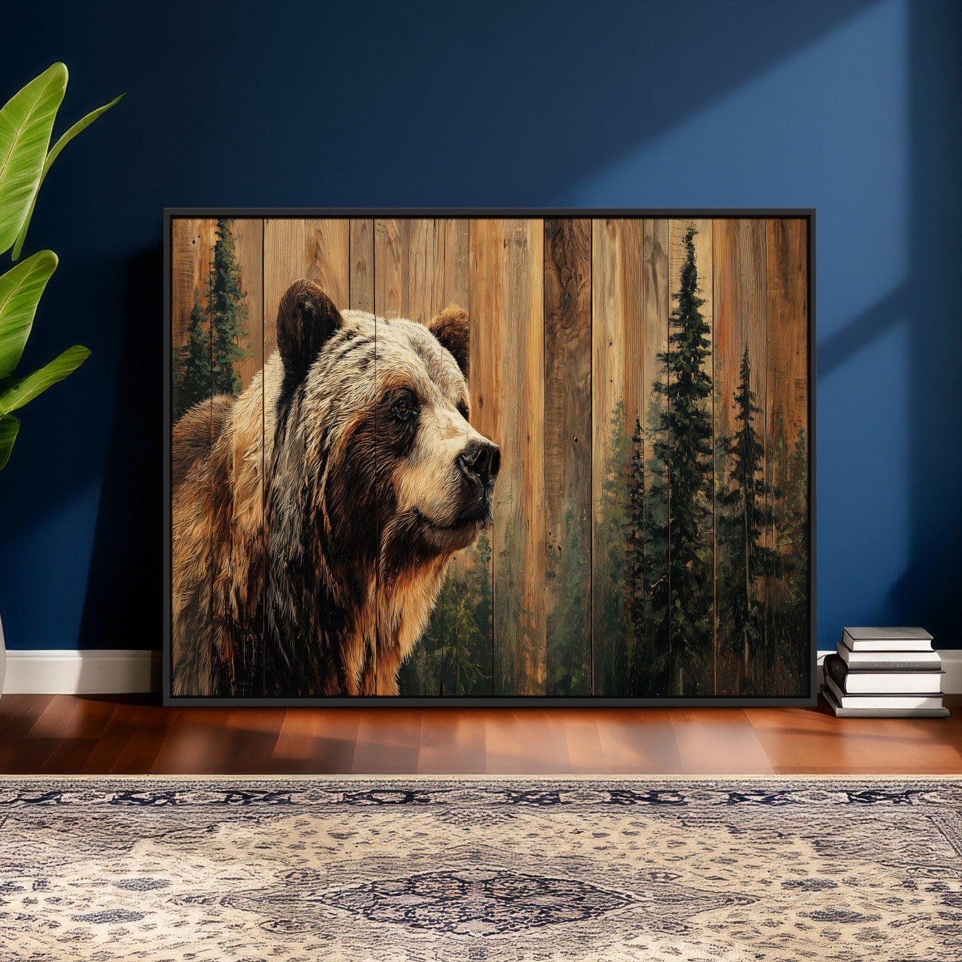 75645180-MGV-CV-36X24 - Grizzly Bear Wall Art Canvas Print, Rustic Wildlife Bear Artwork, Forest Animal Painting, Cabin Lodge Nature Wall Decor
