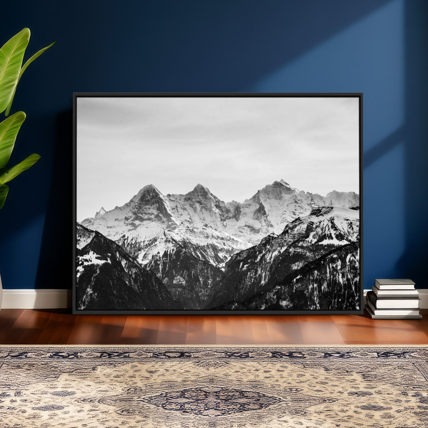 85684934-MGV-CV-36X24 - Black and White Mountain Wall Art Canvas Print, Snowy Alpine Peaks Landscape Photography, Minimal Monochrome Mountain Art, Scenic Nature Wall Decor