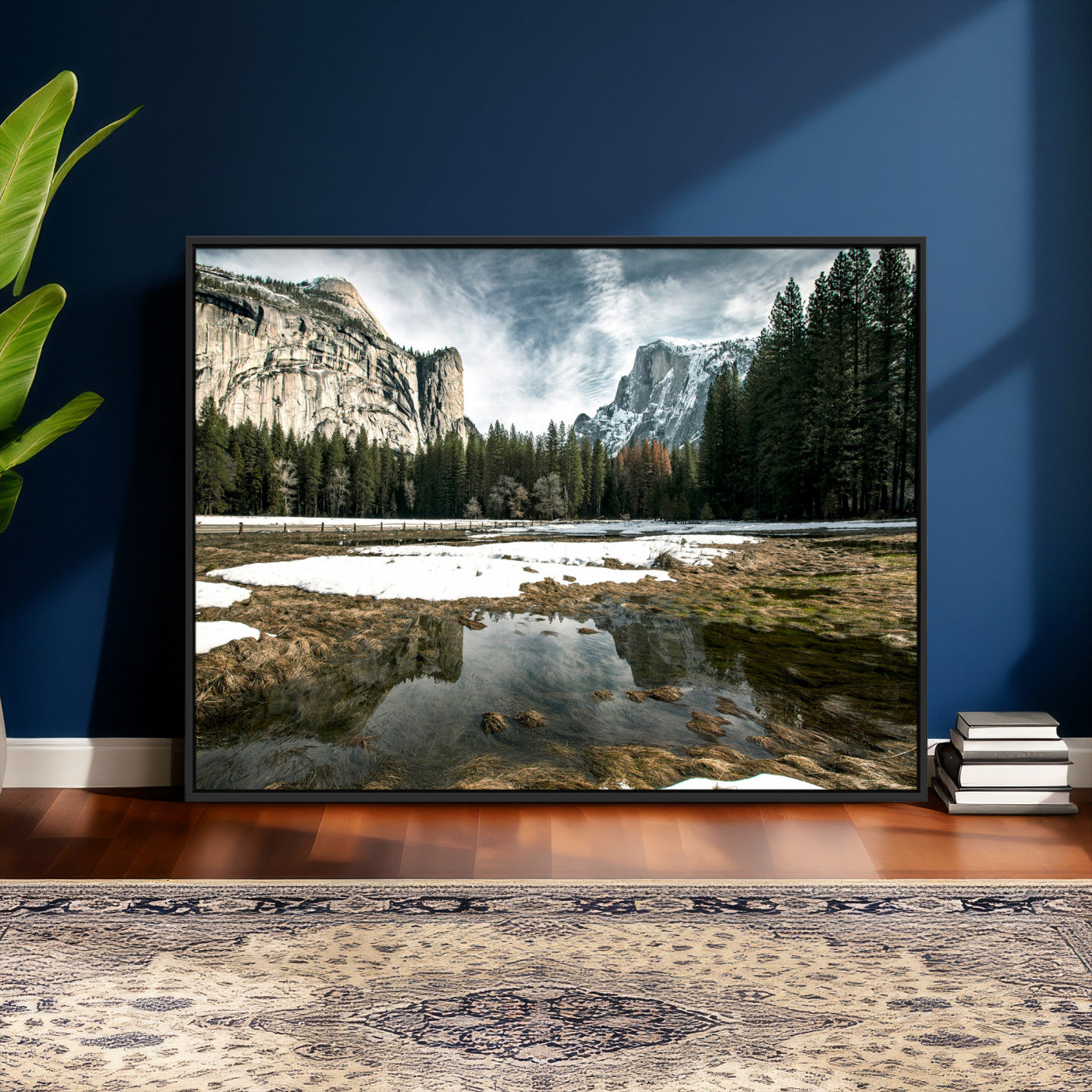14527348-MGV-CV-36X24 - Yosemite Valley Mountain Landscape Wall Art Canvas Print, Granite Cliff Forest Valley Canvas Print, California National Park Scenic Art Printing