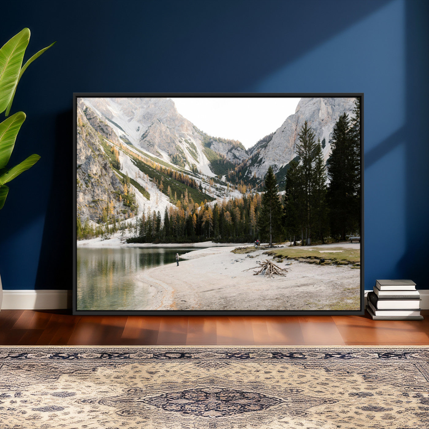 89246758-MGV-CV-36X24 - Lake Braies Alpine Landscape Wall Art Canvas Print, Dolomites Mountain Lake Forest Canvas Print, Italian Alps Scenic Nature Art Printing