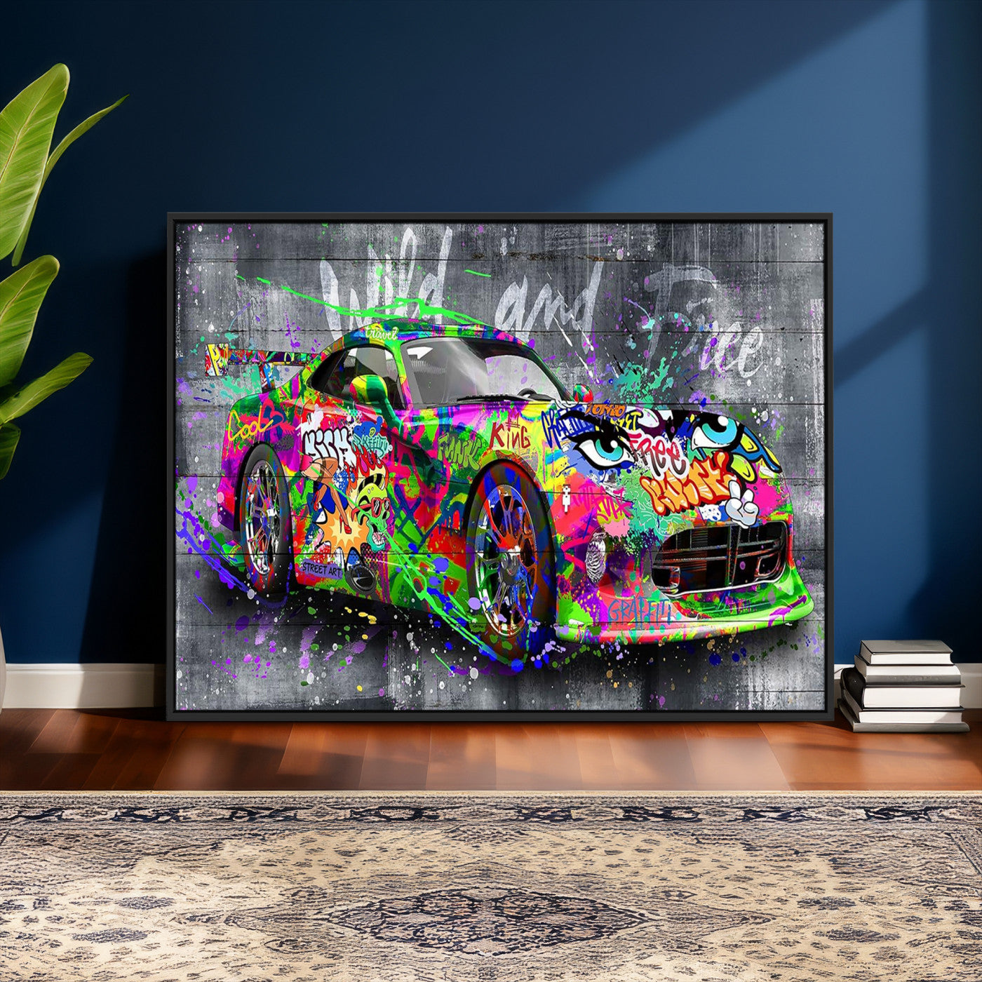 95314968-MGV-CV-36X24 - Graffiti Sports Car Street Art Wall Art Canvas Print, Colorful Urban Supercar Pop Art Canvas Print, Modern Graffiti Car Contemporary Art Printing