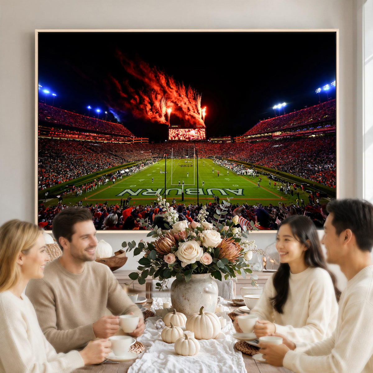 81918884-MGV-CV-36X24 - Auburn Stadium Wall Art Canvas Print, College Football Night Game Crowd, Jordan Hare Stadium Artwork