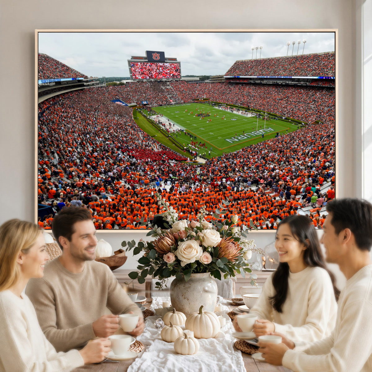82562490-MGV-CV-36X24 - Auburn Stadium Sunset Wall Art Canvas Print, Jordan Hare Stadium Game Day Crowd, Auburn Tigers Football Artwork