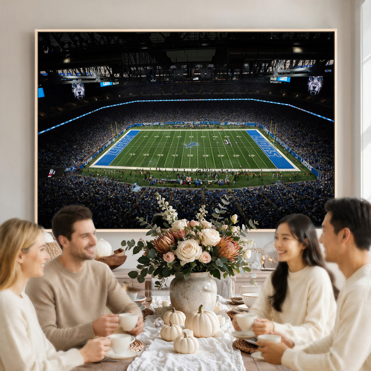 16709602-MGV-CV-36X24 - Detroit Lions Stadium Wall Art Canvas Print, Football Field Panorama