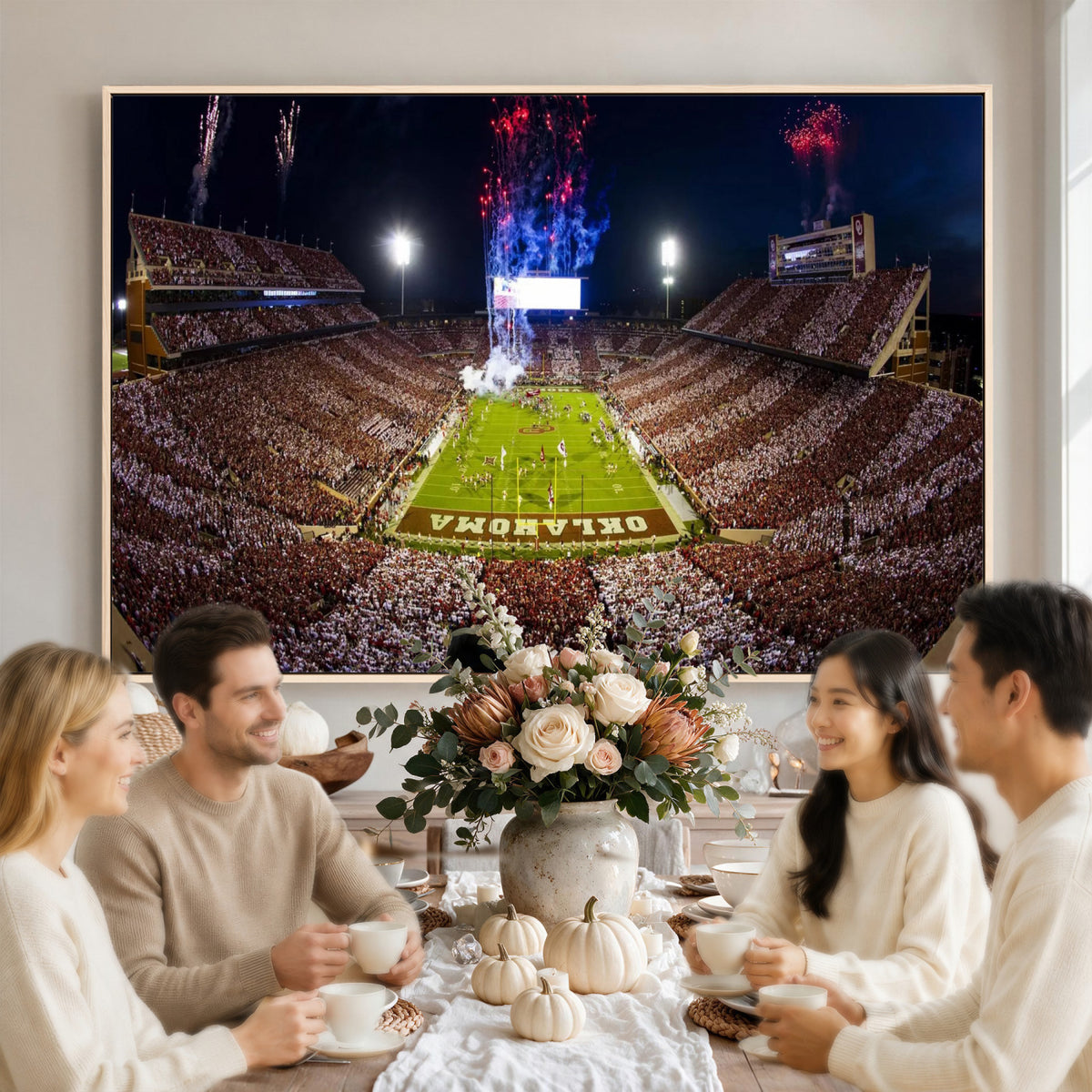 43197777-MGV-CV-36X24 - Oklahoma Memorial Stadium Wall Art Canvas Print – Oklahoma Sooners Football Artwork for Home, Office, and Sports Room Decor