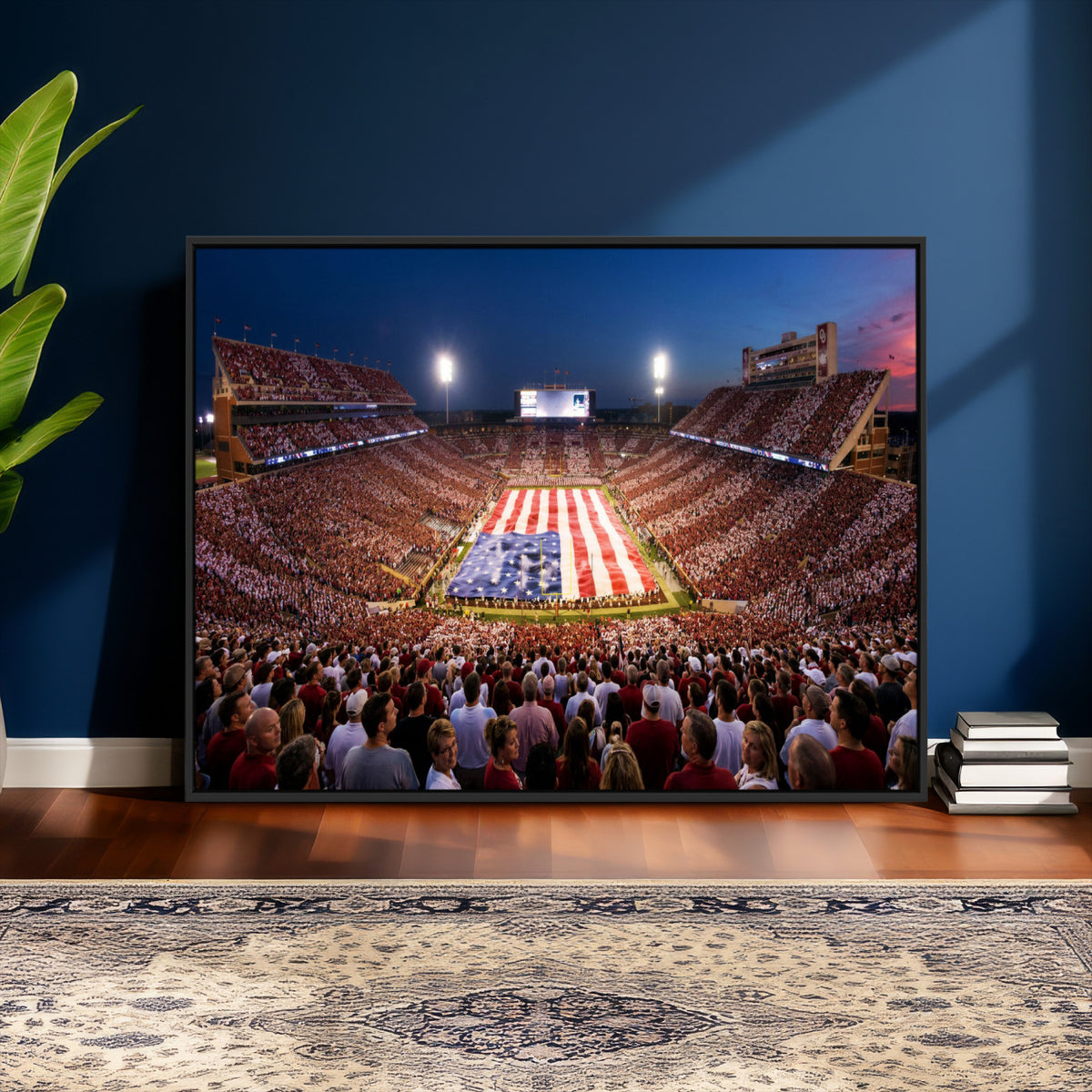 59917418-MGV-CV-36X24 - Oklahoma Memorial Stadium Wall Art Canvas Print – Oklahoma Sooners Football Artwork for Home, Office, and Sports Room Decor