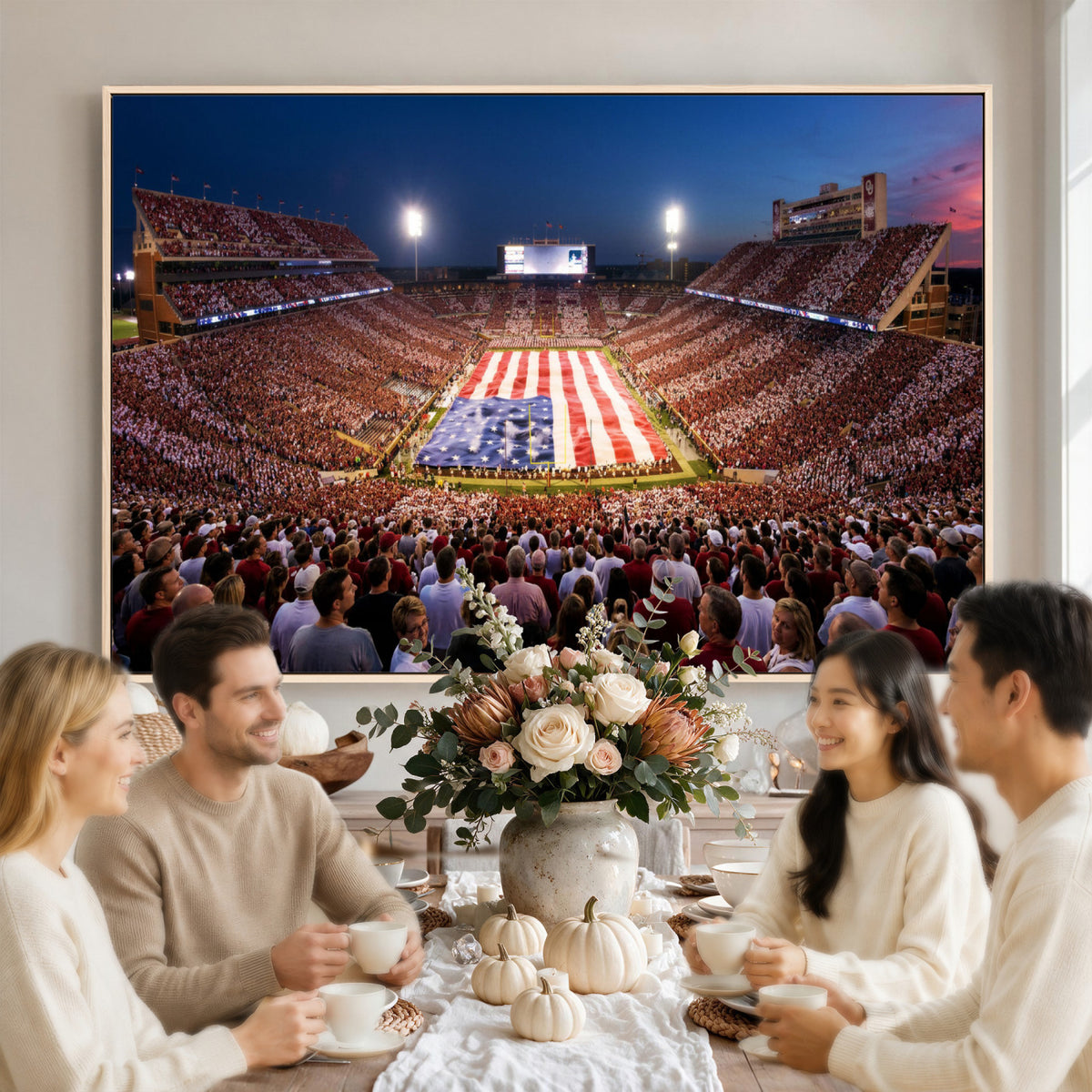59917418-MGV-CV-36X24 - Oklahoma Memorial Stadium Wall Art Canvas Print | Oklahoma Sooners Football Artwork for Home, Office, and Sports Room Decor