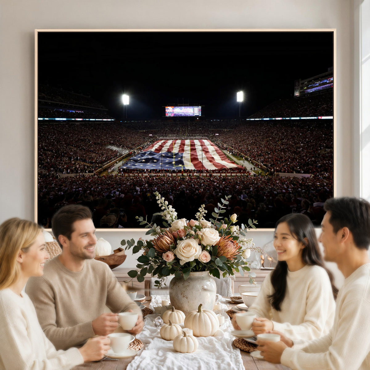 98418189-MGV-CV-36X24 - Oklahoma Memorial Stadium Wall Art Canvas Print – Oklahoma Sooners Football Artwork for Home, Office, and Sports Room Decor