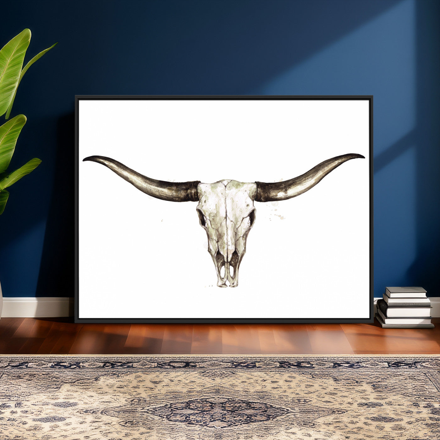 42788678A-MGV-CV-36X24 - Longhorn Skull Wall Art Canvas Print – Rustic Western Artwork Print for Living Room Wall Decor