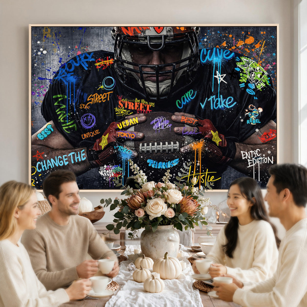 55267256-MGV-CV-36X24 - Graffiti American Football Player Street Art Wall Art Canvas Print