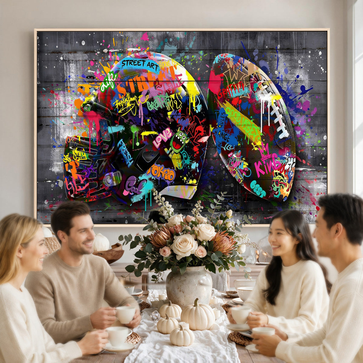 80540773-MGV-CV-36X24 - Graffiti American Football Helmet Street Art Wall Art Canvas Print