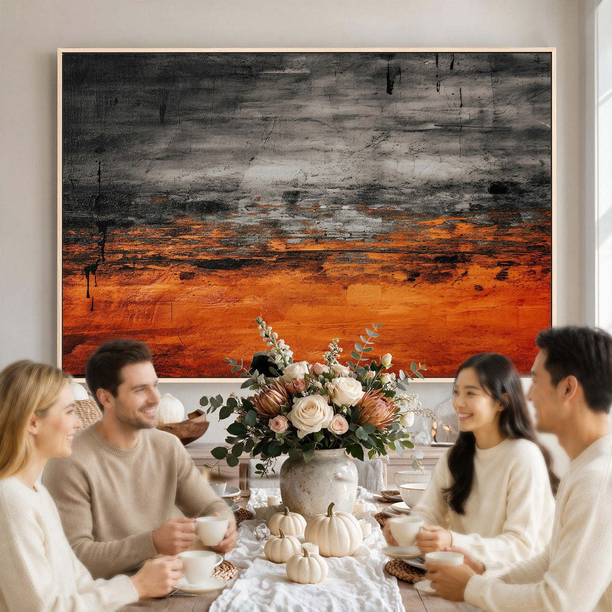 Black Orange Abstract Wall Art Canvas Print Modern Painterly Style