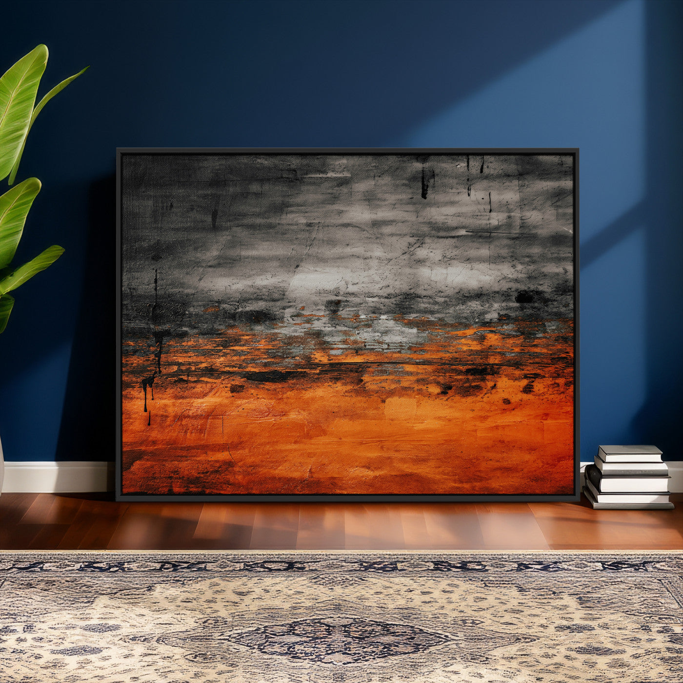 75409282-MGV-CV-36X24 - Black Orange Abstract Wall Art Canvas Print Modern Textured Painting Decor
