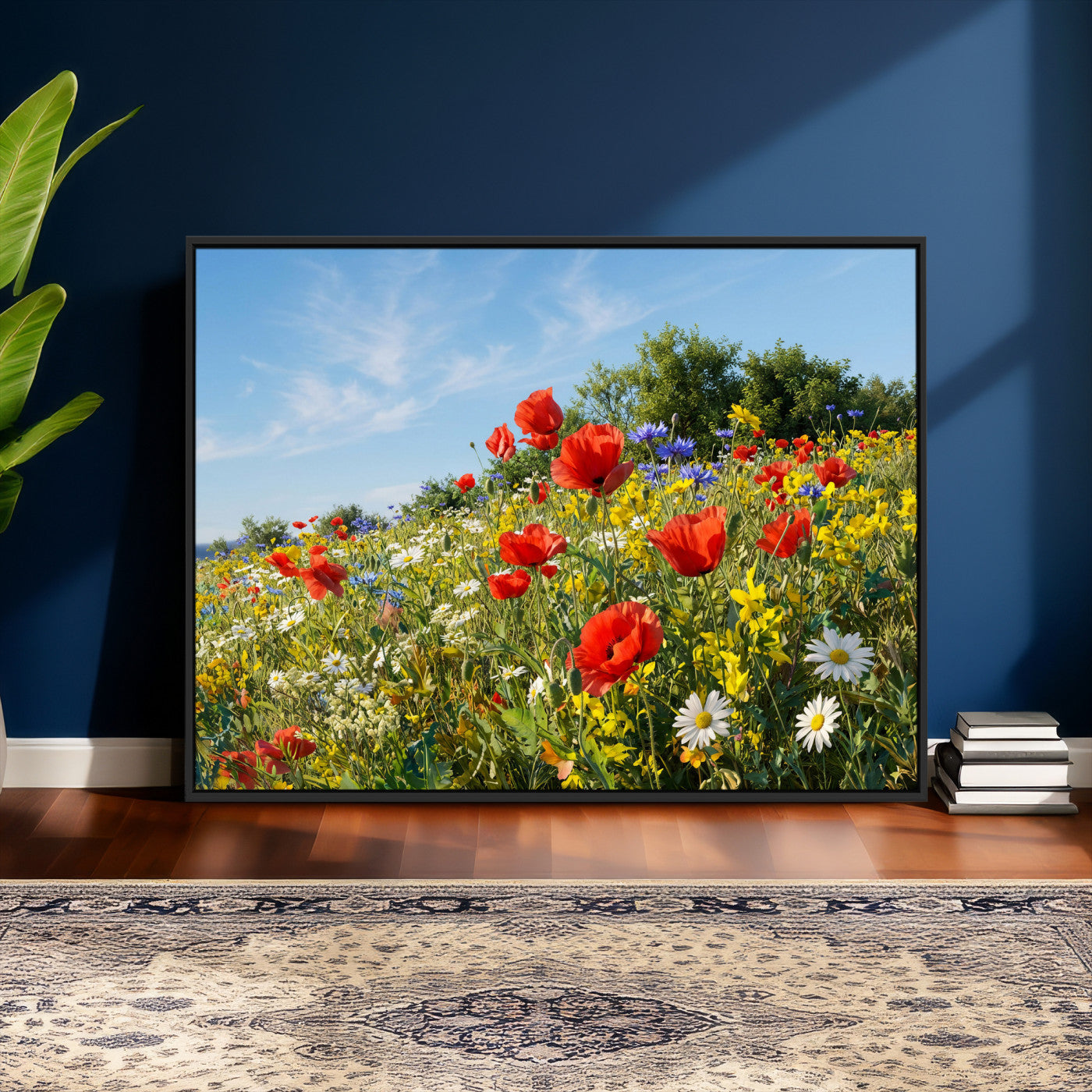38570784-MGV-CV-36X24 - Wildflower Meadow Wall Art Canvas Print – Colorful Poppy and Daisy Field Landscape Artwork for Living Room Decor