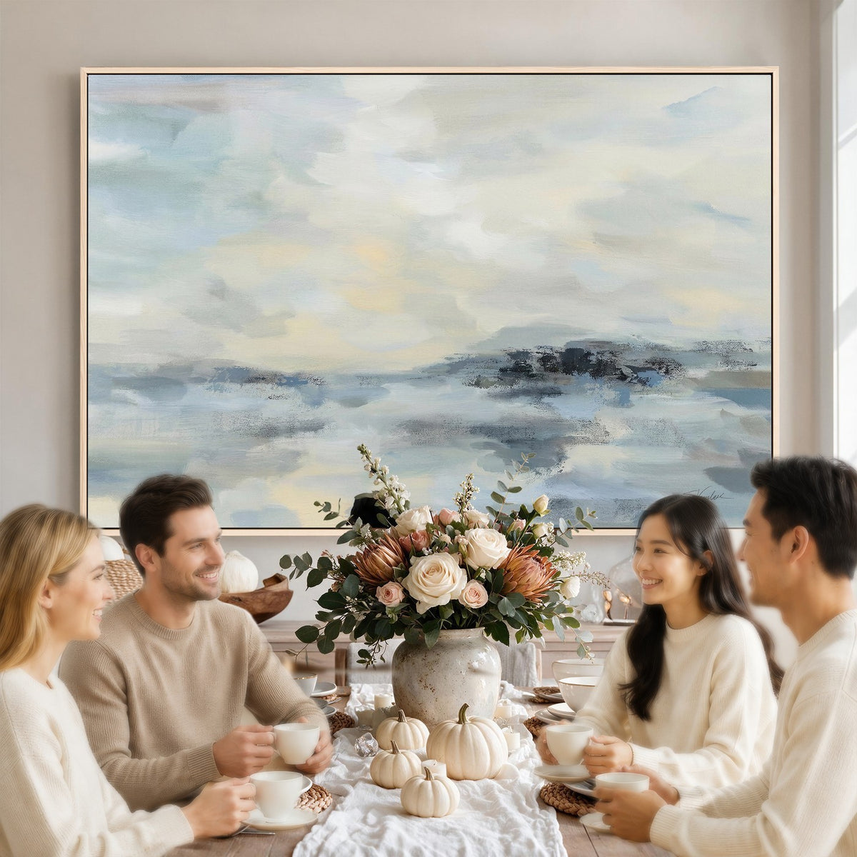 Abstract Coastal Landscape Wall Art Canvas Print | Soft Blue Gray Minimalist Art