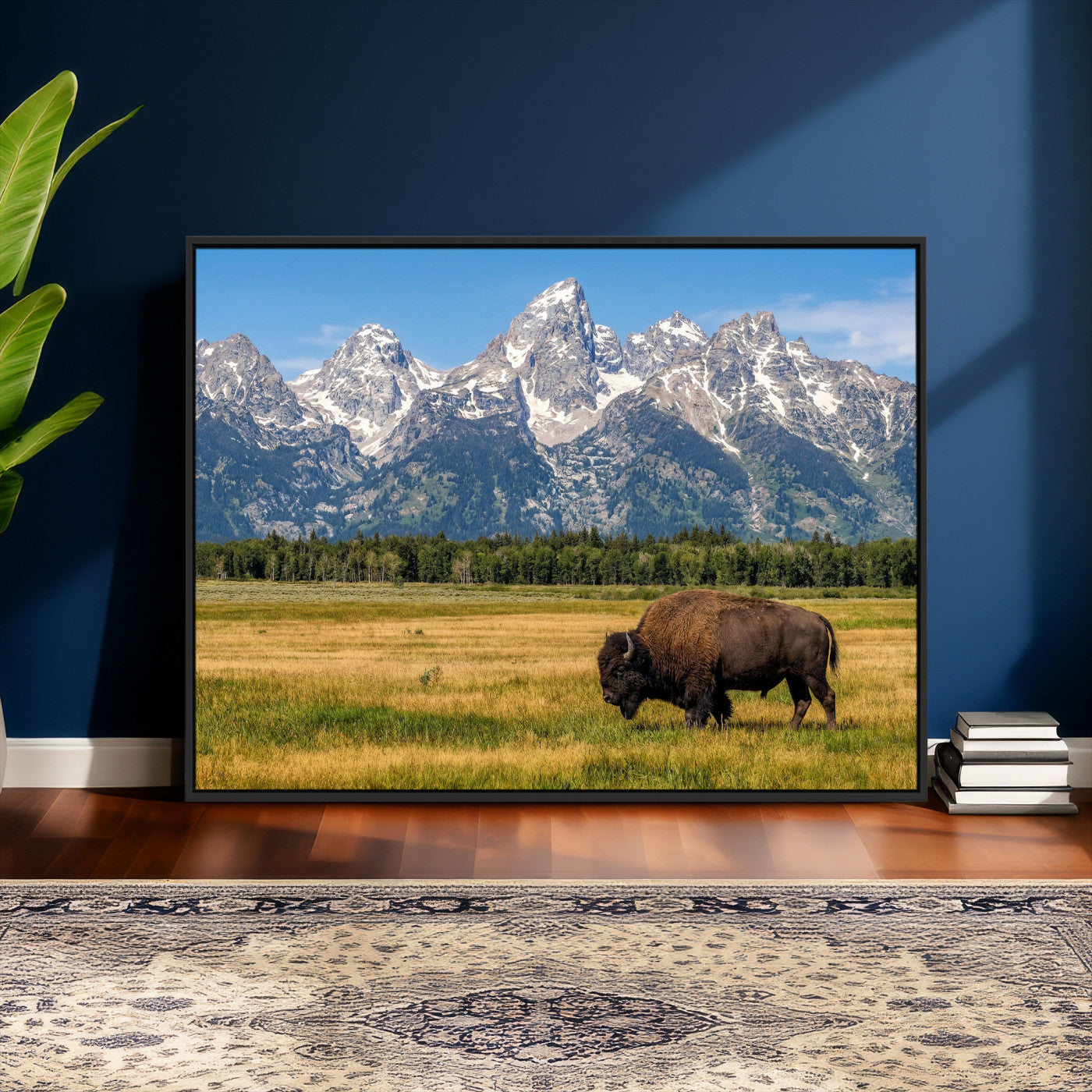 20424529-MGV-CV-36X24 - Bison in Mountain Landscape Wall Art Canvas Print – Western Wildlife Artwork for Rustic Living Room Decor
