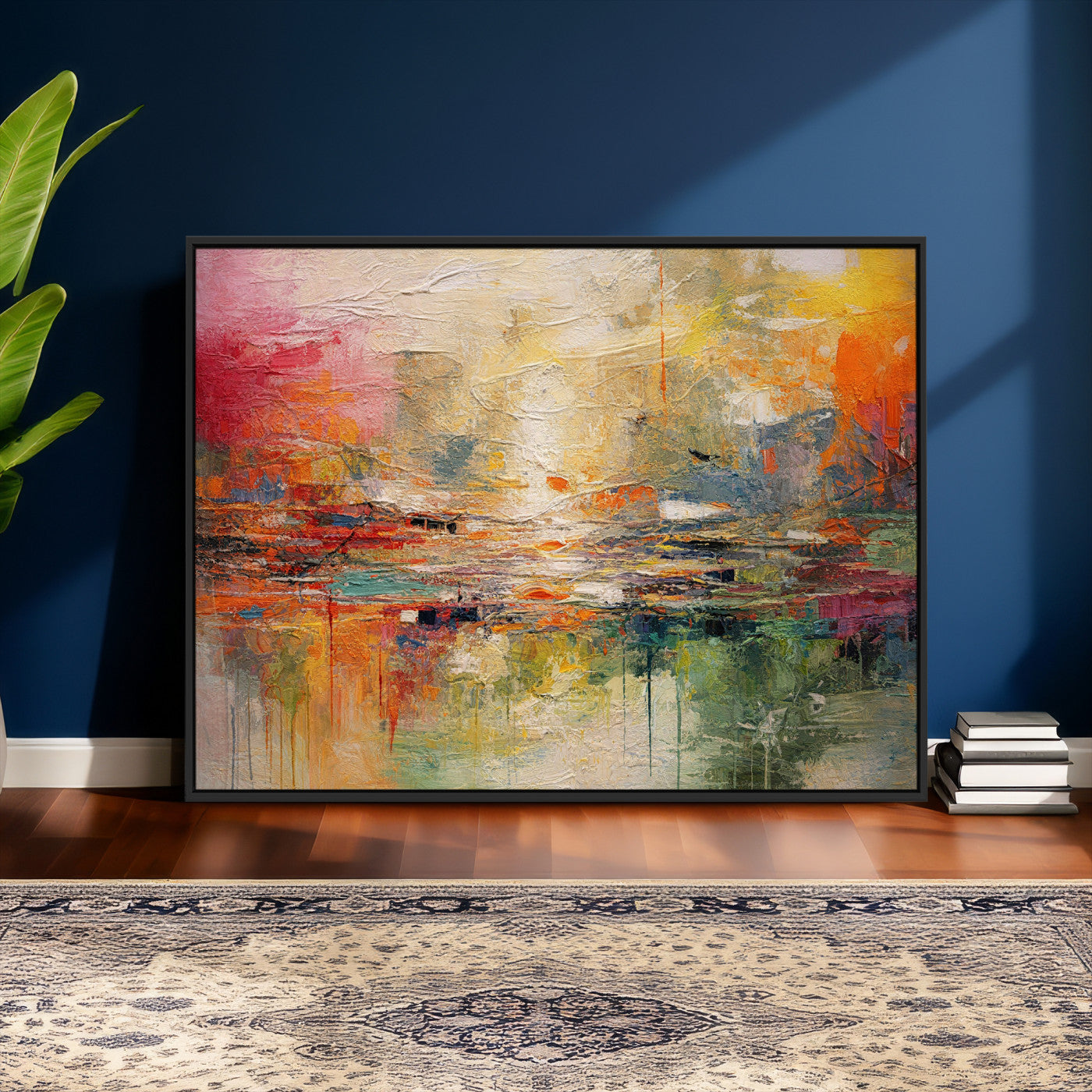 4712069P1-MGV-CV-36X24 - Colorful Abstract Canvas Wall Art — Large Textured Oil Painting Style Print | Orange Red Boho Wall Decor | Modern Living Room Art | Bold Wall Art