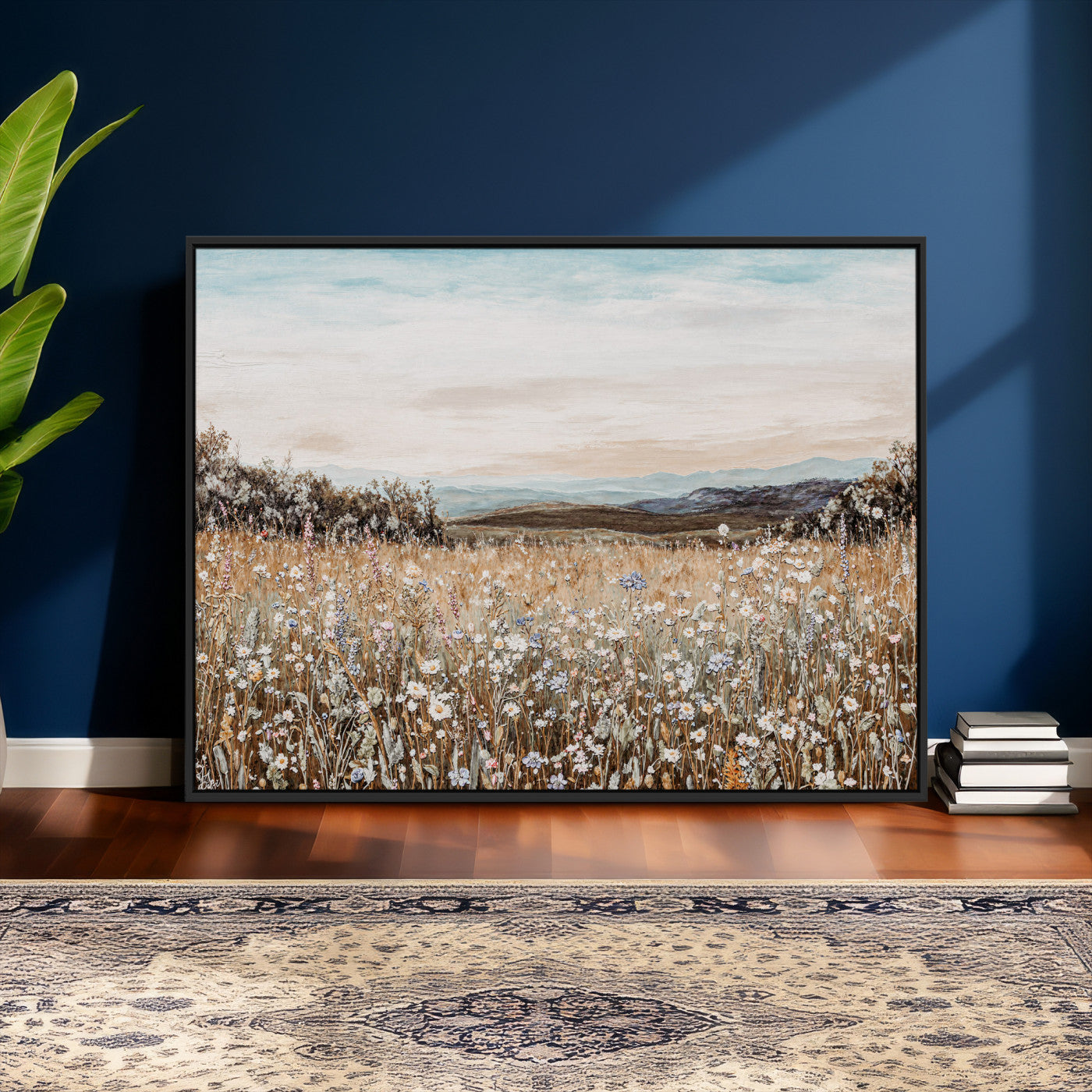 F35773805-MGV-CV-36X24 - Neutral Wildflower Field Canvas Wall Art — Beige Earth Tone Botanical Meadow Print | Farmhouse Boho Decor | Bedroom Living Room Gift Her
