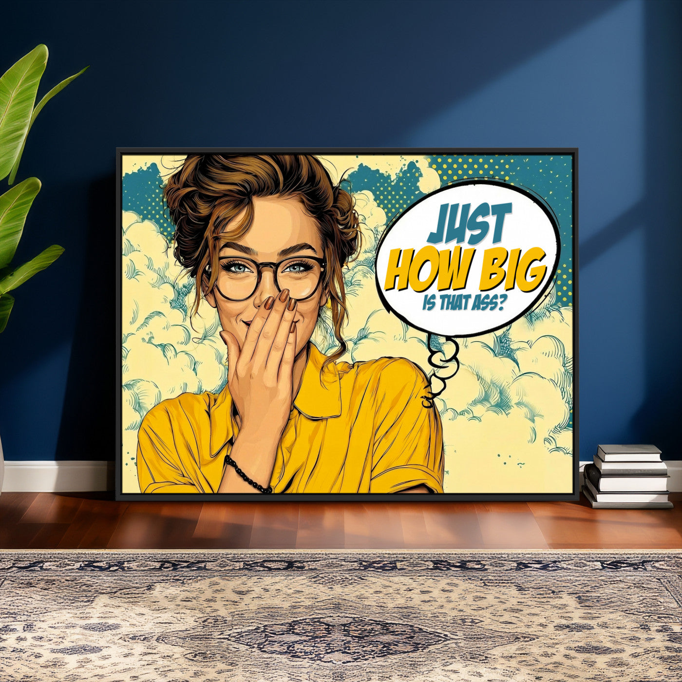 T79156505-MGV-CV-36X24 - Pop Art Print Bathroom Sign Wall Art Canvas Print — Funny Bathroom Canvas | Comic Style Toilet Wall Decor | Humor Gift | How Big Ass