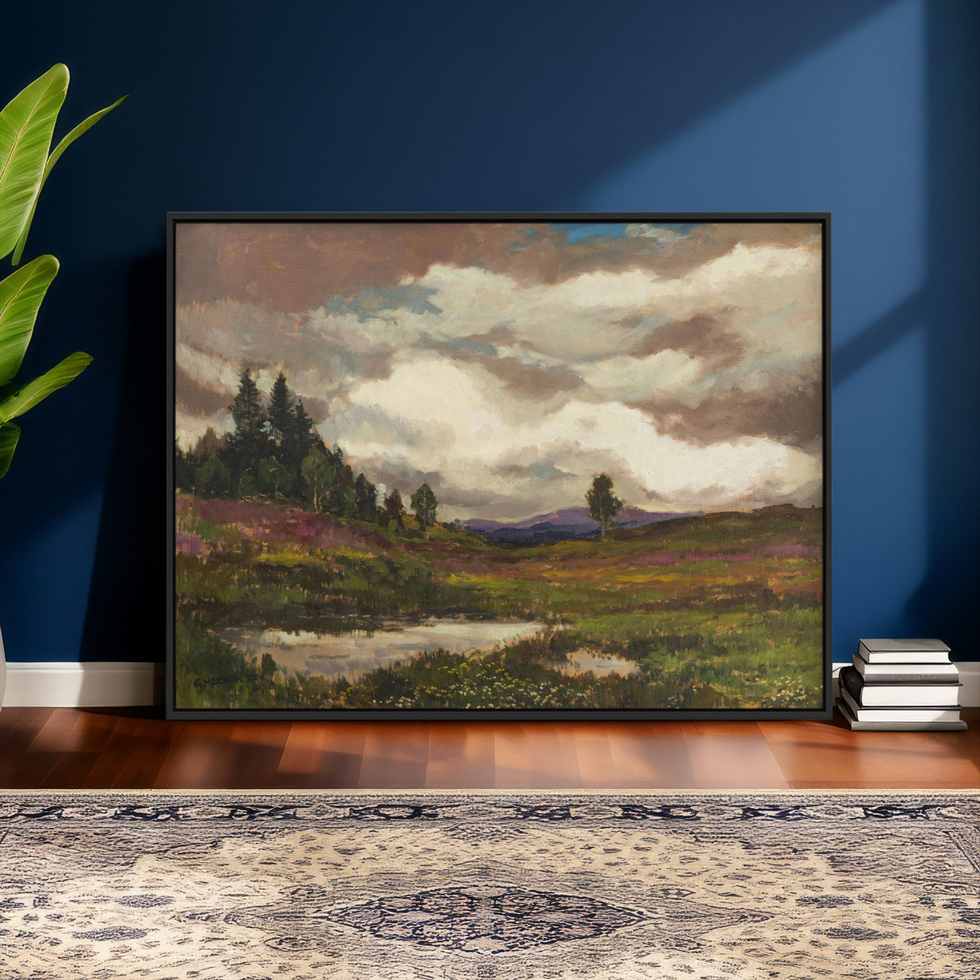 96795851-MGV-CV-36X24 - Gustav Macoun Heathland Canvas Print, Czech Landscape Oil Painting Reproduction, Purple Heather Moorland Art, Vintage European Nature Decor