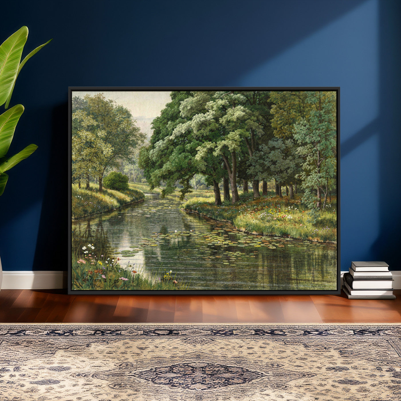 44288560-MGV-CV-36X24 - Forest Stream Canvas Wall Art, Peder Monsted A Forest Stream 1905 Print, Danish Realist Landscape, Lily Pad River Nature Decor, Vintage Green Painting