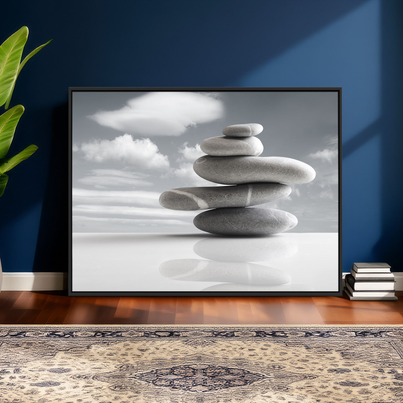 86426188-MGV-CV-36X24 - Zen Stone Wall Art Canvas Print, Balanced Rock Stack Framed Spa Artwork, Minimalist Meditation Decor for Living Room Bedroom Office Bathroom