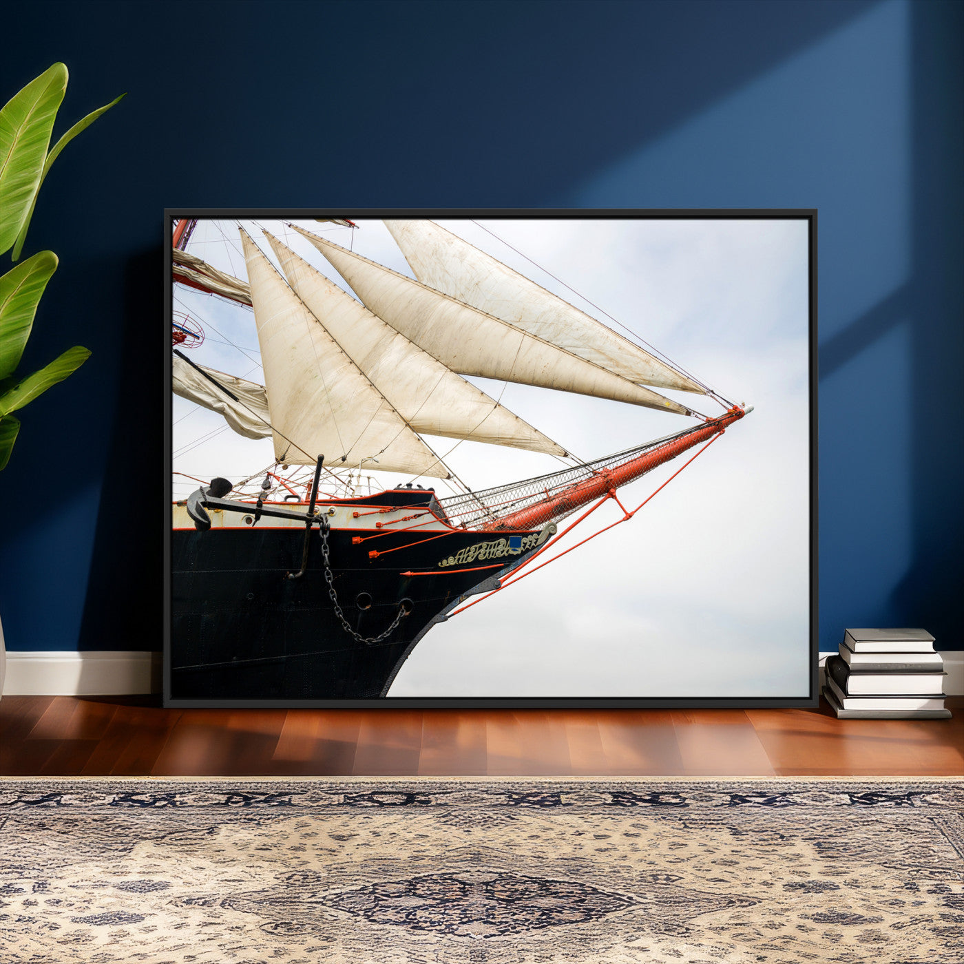 64830036-MGV-CV-36X24 - Sailboat Wall Art Canvas Print, Vintage Ship Bow Framed Artwork, Nautical Sailing Decor for Living Room Office Beach House
