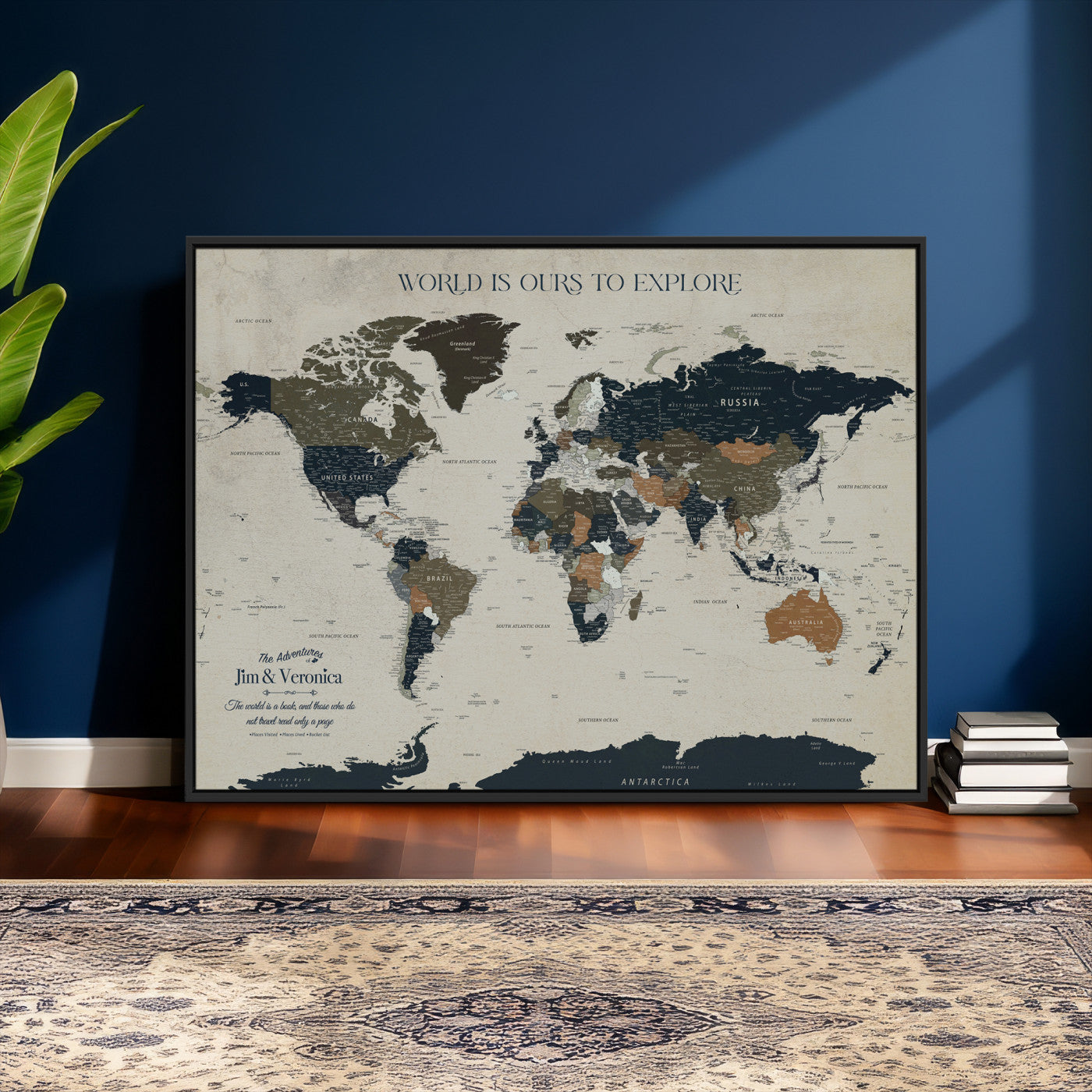 64110391126C-MGV-CV-36X24 - Custom Push Pin World Map Wall Art Canvas Print – Personalized Travel Tracker with Pins Framed Large for Home and Office Decor