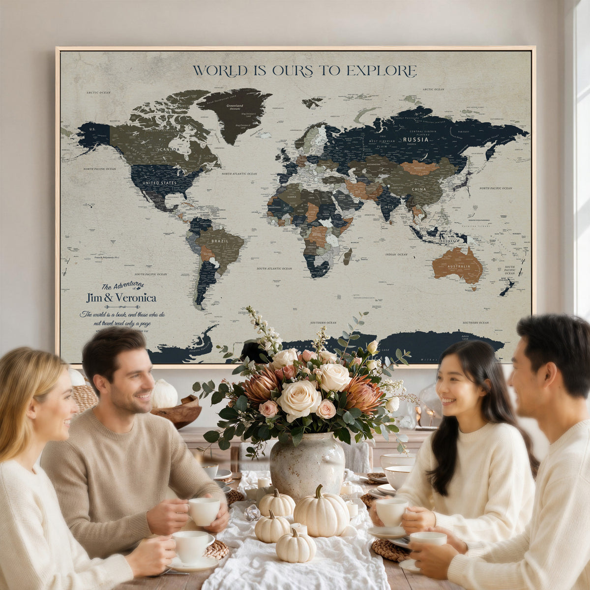 64110391126C-MGV-CV-36X24 - Custom Push Pin World Map Wall Art Canvas Print | Personalized Travel Tracker