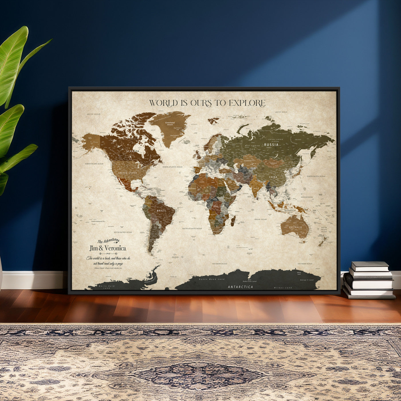 64110391126O-MGV-CV-36X24 - Custom Push Pin World Map Wall Art Canvas Print – Personalized Travel Tracker with Pins Framed Large for Home and Office Decor