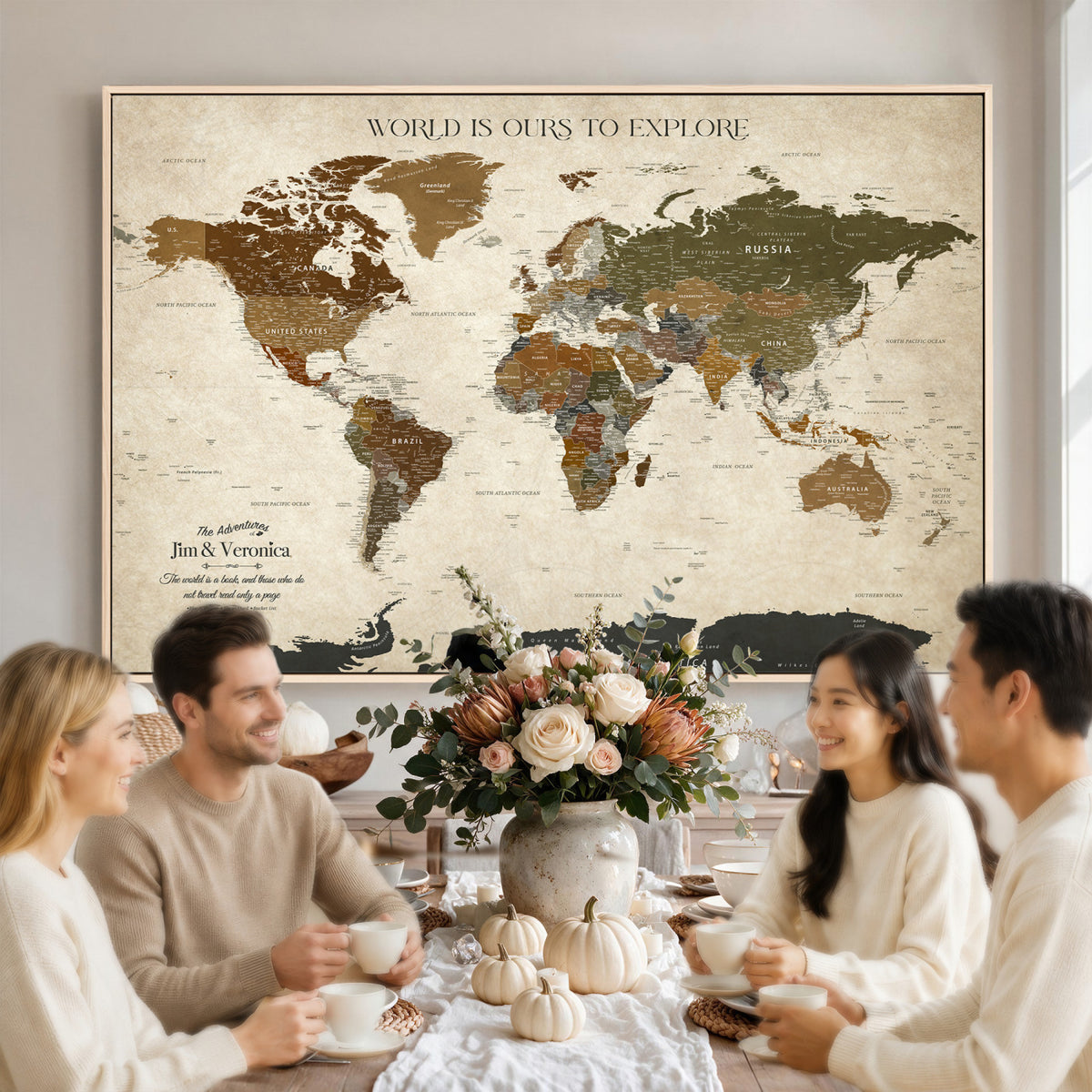 64110391126O-MGV-CV-36X24 - Custom Push Pin World Map Wall Art Canvas Print | Travel Tracker With Pins