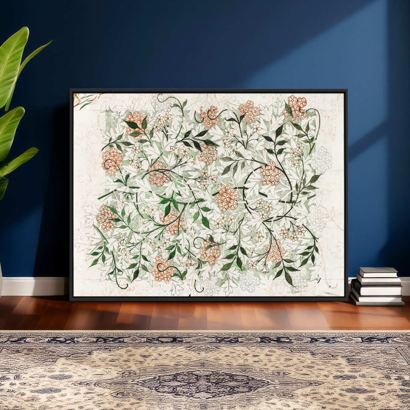 17622011W-MGV-CV-36X24 - William Morris Jasmine Flower Wall Art Canvas Print, Botanical Floral Canvas Print, Vintage Cottagecore Wall Decor, Framed Nature Artwork Ready to Hang