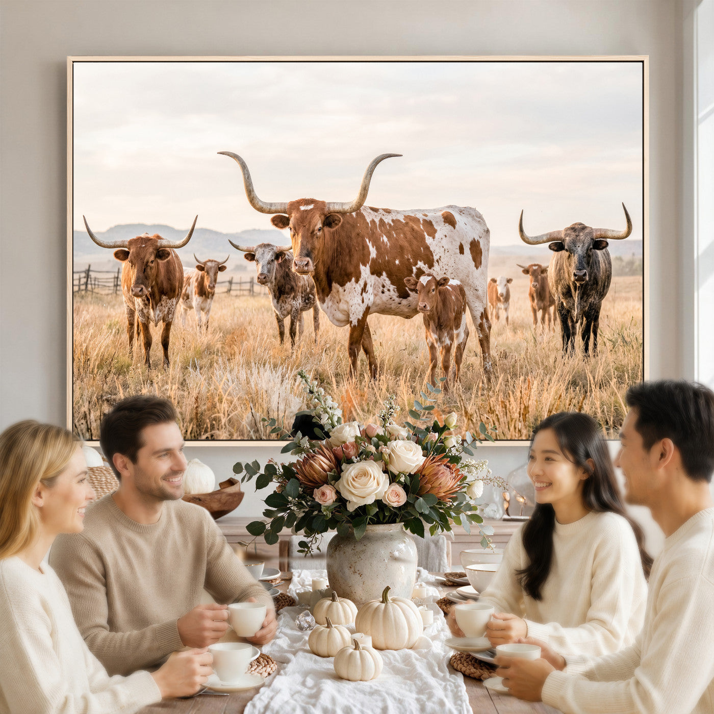 62336425AC-MGV-CV-36X24 - Texas Longhorn Canvas Wall Art, Rustic Farm Animal Photography Print, Farmhouse Country Decor, Western Ranch Art
