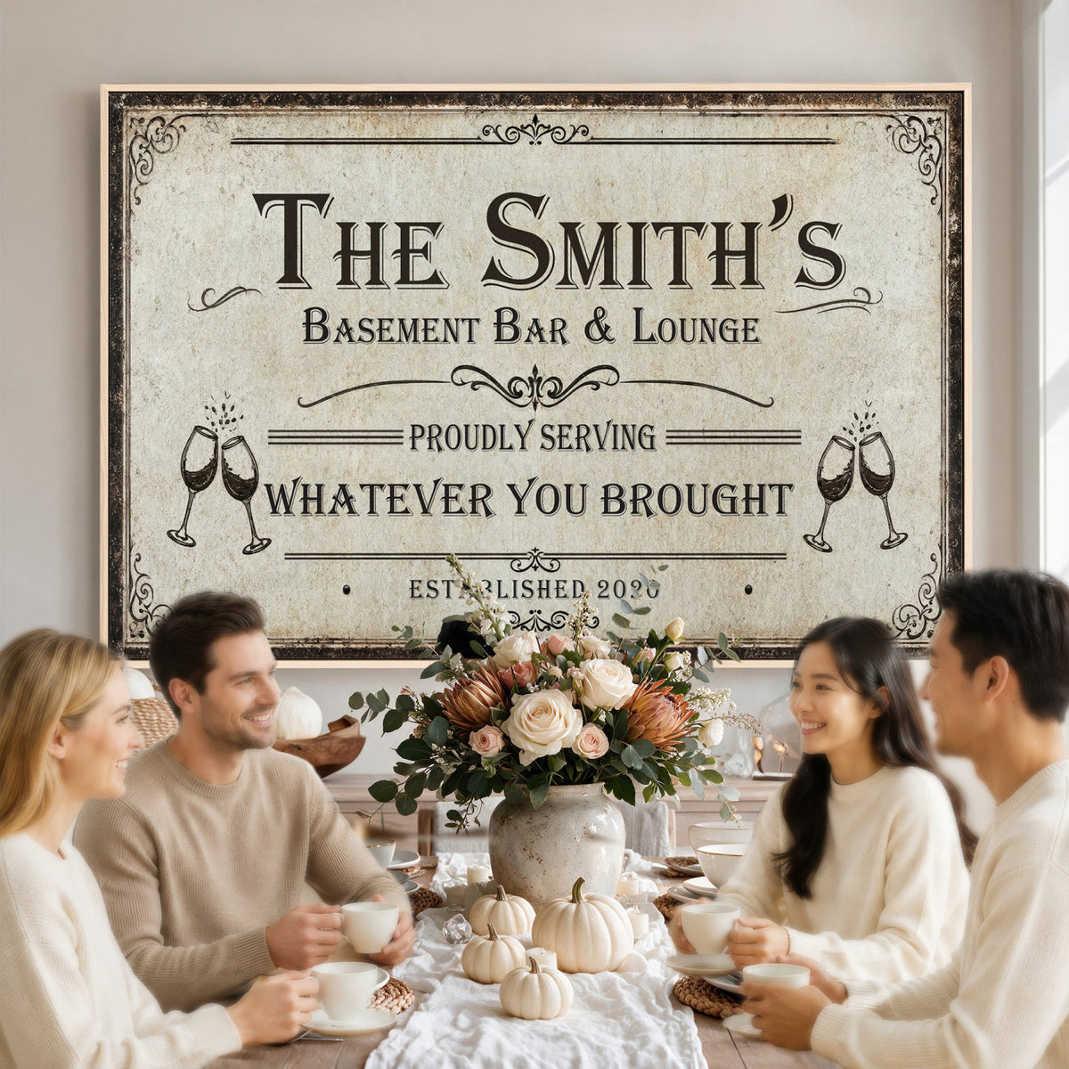 Custom Basement Bar & Lounge Sign Canvas, Personalized Family Name Art