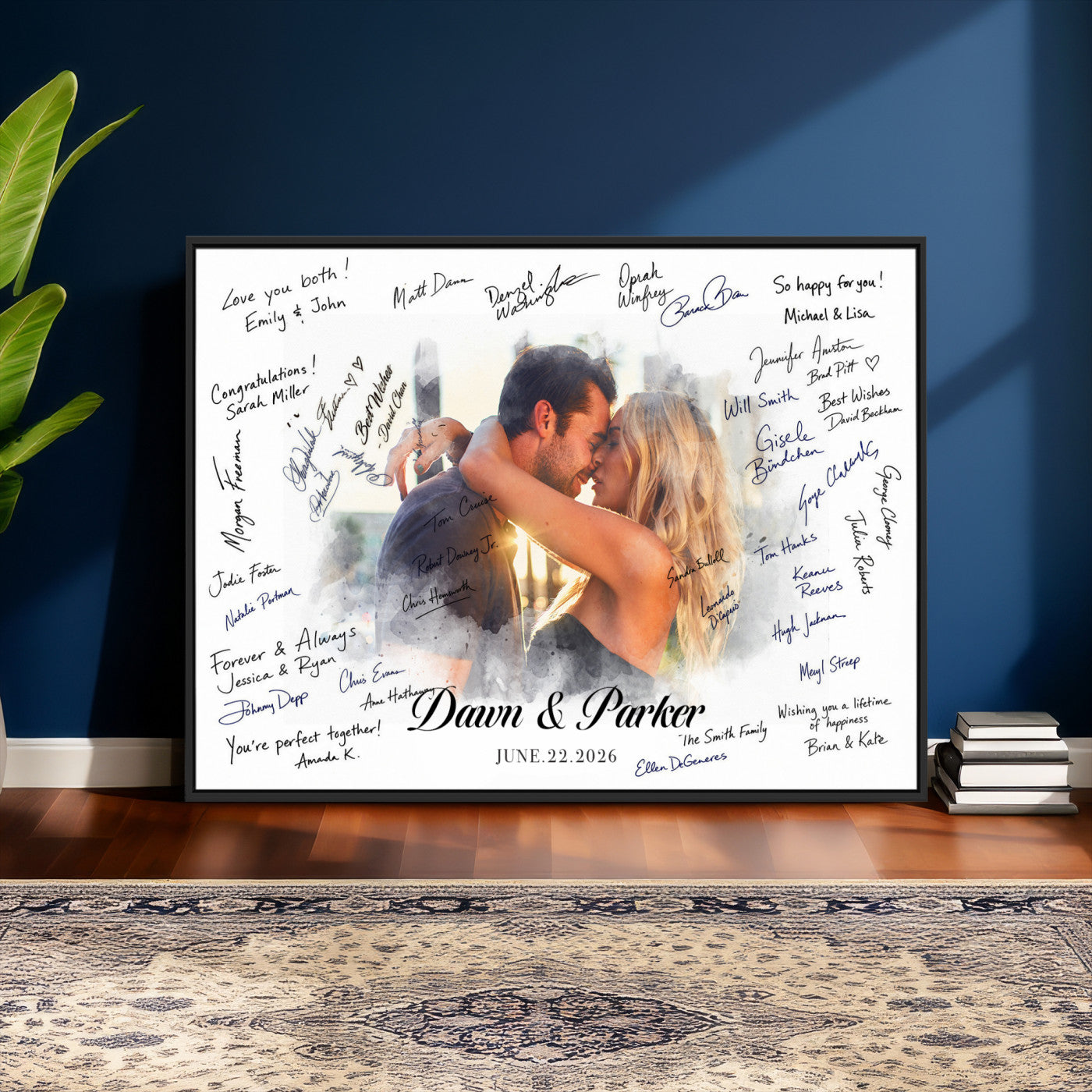 14788122-MGV-CV-36X24 - Wedding Guest Book Alternative Wall Art Canvas Print, Personalized Wedding Signature Poster, Custom Couple Photo Guestbook Canvas, Bridal Shower Reception Decor