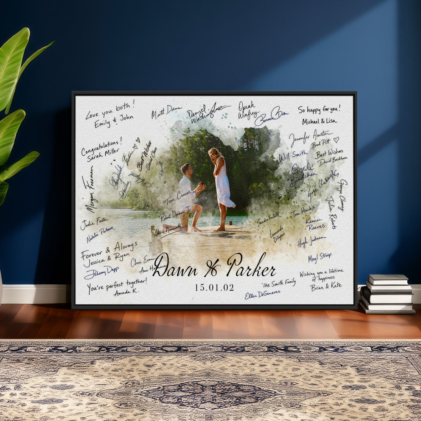 14326128-MGV-CV-36X24 - Wedding Guest Book Alternative Wall Art Canvas Print, Personalized Wedding Signature Poster, Custom Couple Photo Guestbook Canvas, Bridal Shower Reception Decor