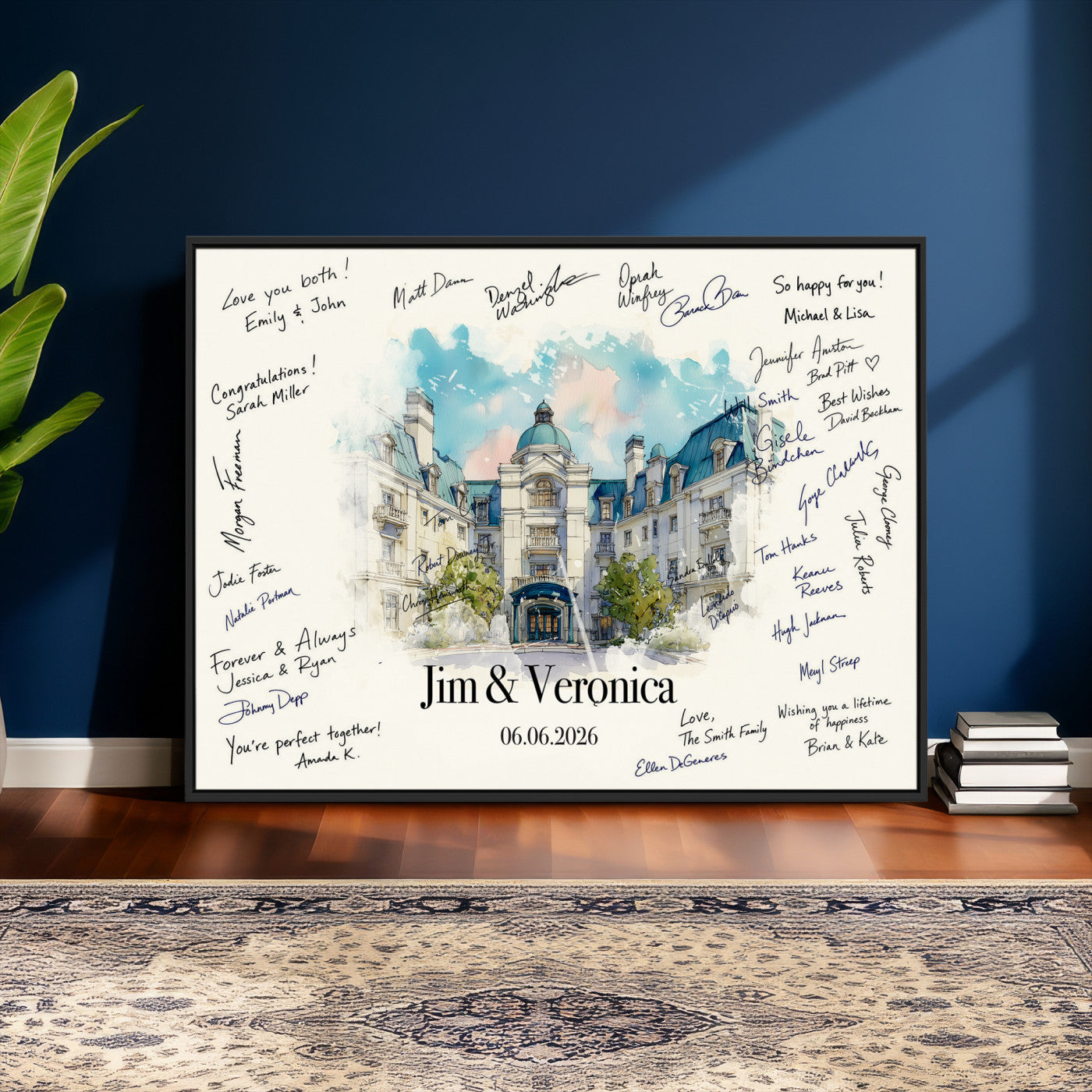 92760374-MGV-CV-36X24 - Wedding Guest Book Alternative Wall Art Canvas Print, Personalized Wedding Signature Poster, Custom Couple Photo Guestbook Canvas
