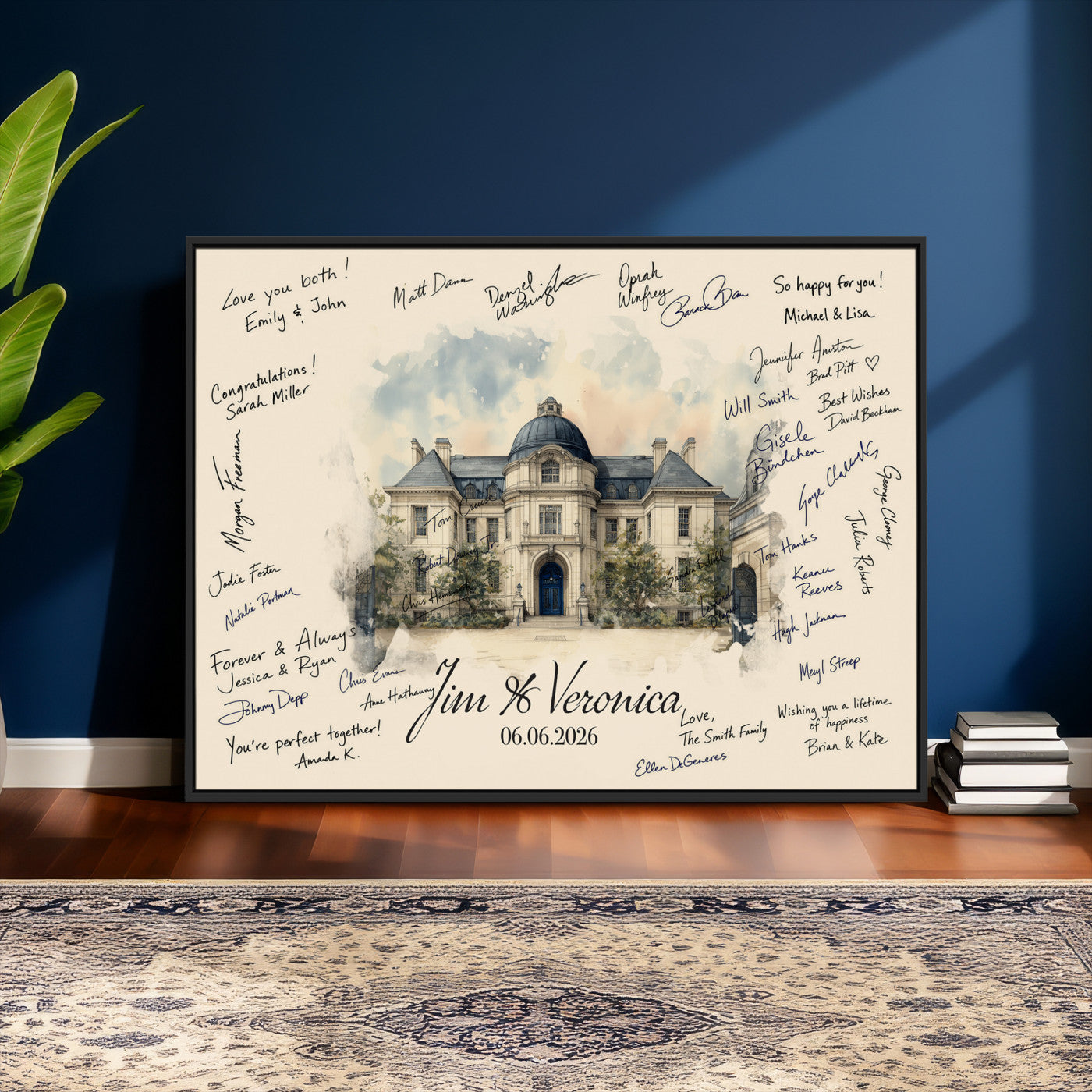 17002059-MGV-CV-36X24 - Wedding Guest Book Alternative Wall Art Canvas Print, Personalized Wedding Signature Poster, Custom Couple Photo Guestbook Canvas