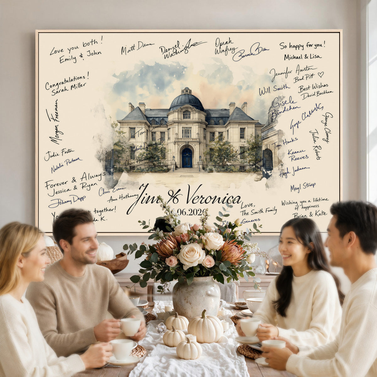 17002059-MGV-CV-36X24 - Wedding Guest Book Alternative Wall Art Canvas Print, Personalized Couple Photo Guestbook