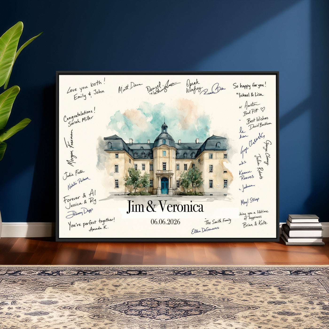 13409147-MGV-CV-36X24 - Wedding Guest Book Alternative Wall Art Canvas Print, Personalized Wedding Signature Poster, Custom Couple Photo Guestbook Canvas