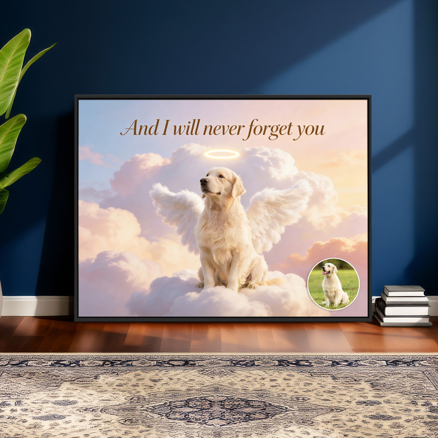 70743146-MGV-CV-36X24 - Pet Memorial Wall Art Canvas Print, Custom Dog Memorial Portrait, Personalized Angel Pet Loss Gift, Angel Wings Puppy Print