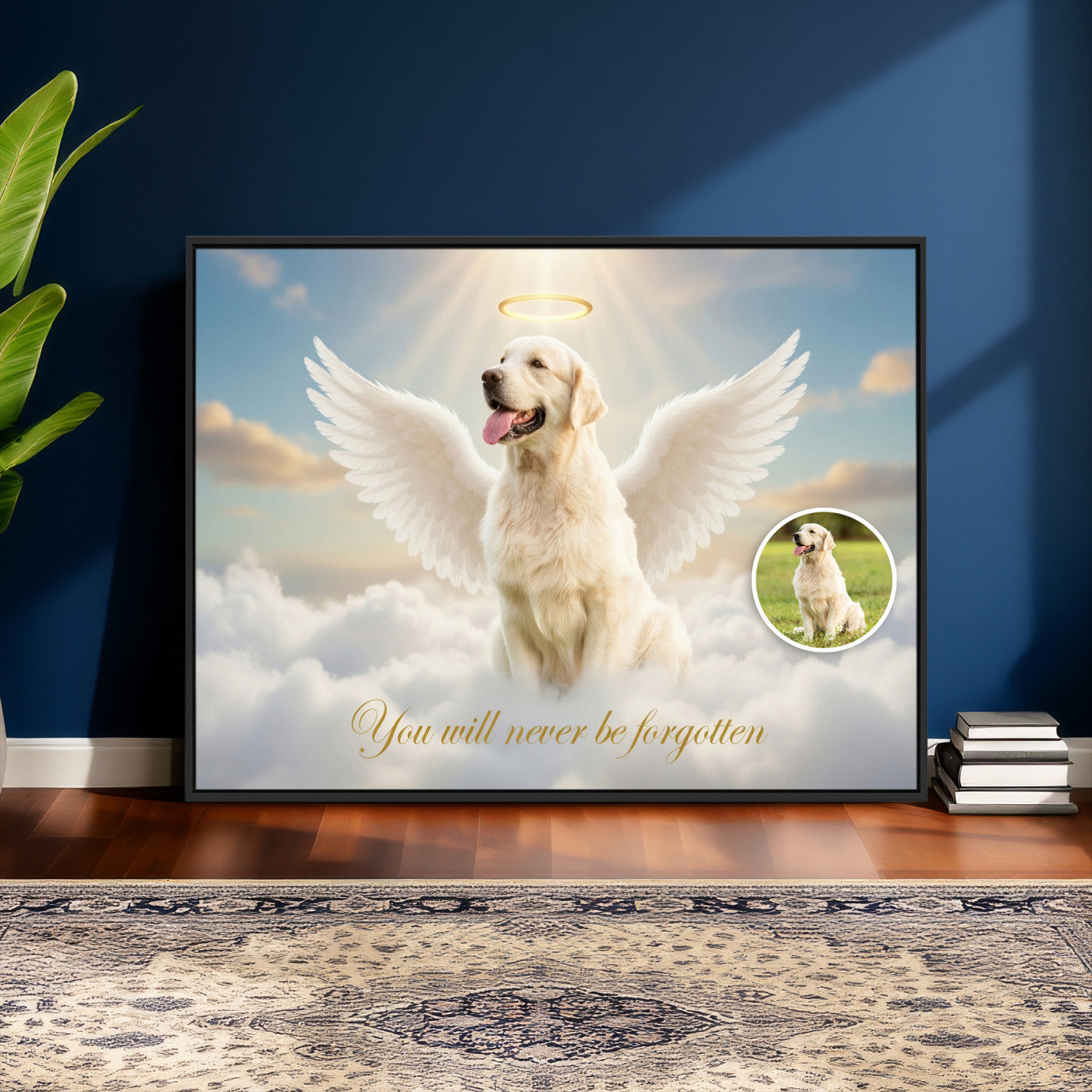 59821082-MGV-CV-36X24 - Pet Memorial Wall Art Canvas Print, Custom Dog Memorial Portrait, Personalized Angel Pet Loss Gift, Angel Wings Puppy Print