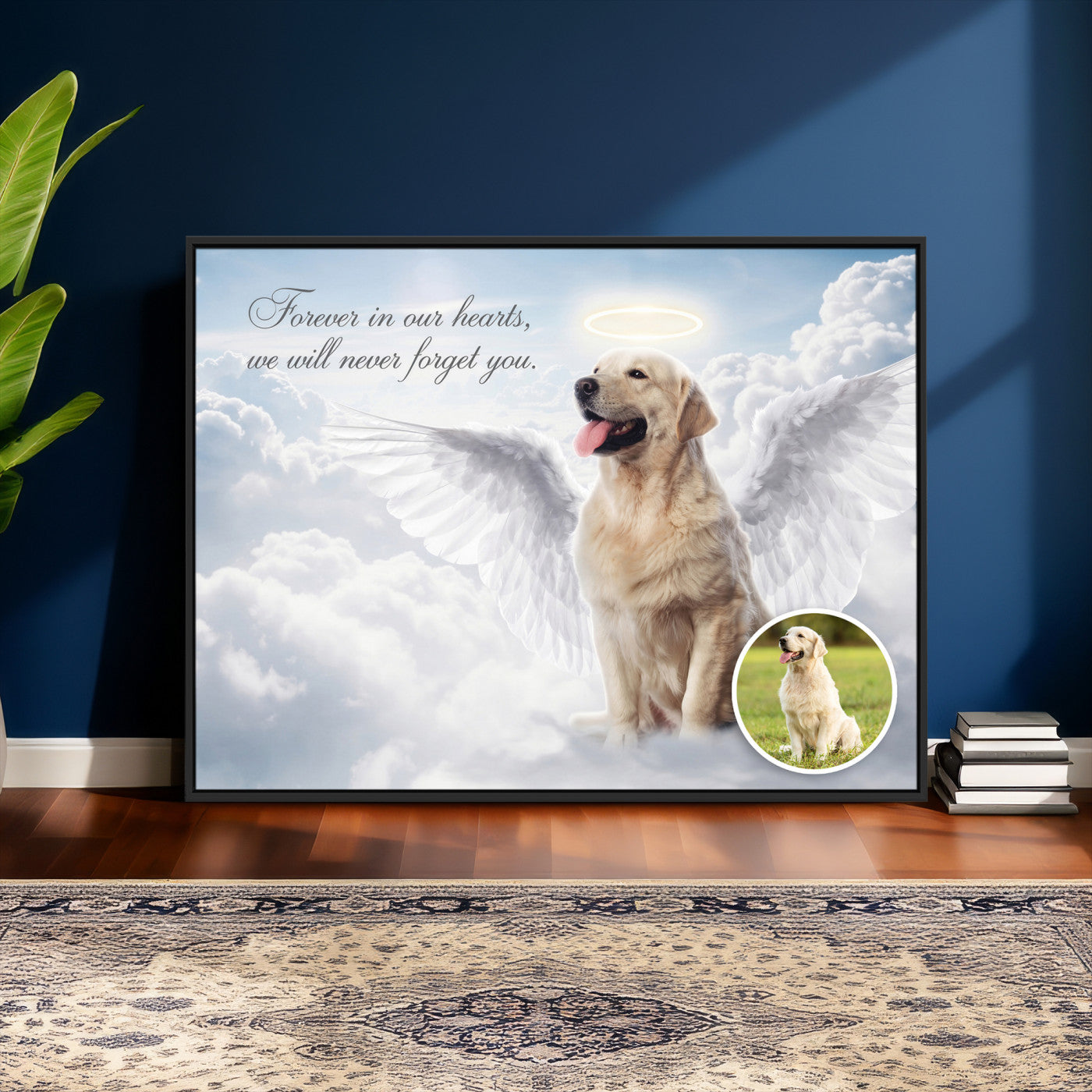 62795455-MGV-CV-36X24 - Pet Memorial Wall Art Canvas Print, Custom Dog Memorial Portrait, Personalized Angel Pet Loss Gift, Angel Wings Puppy Print