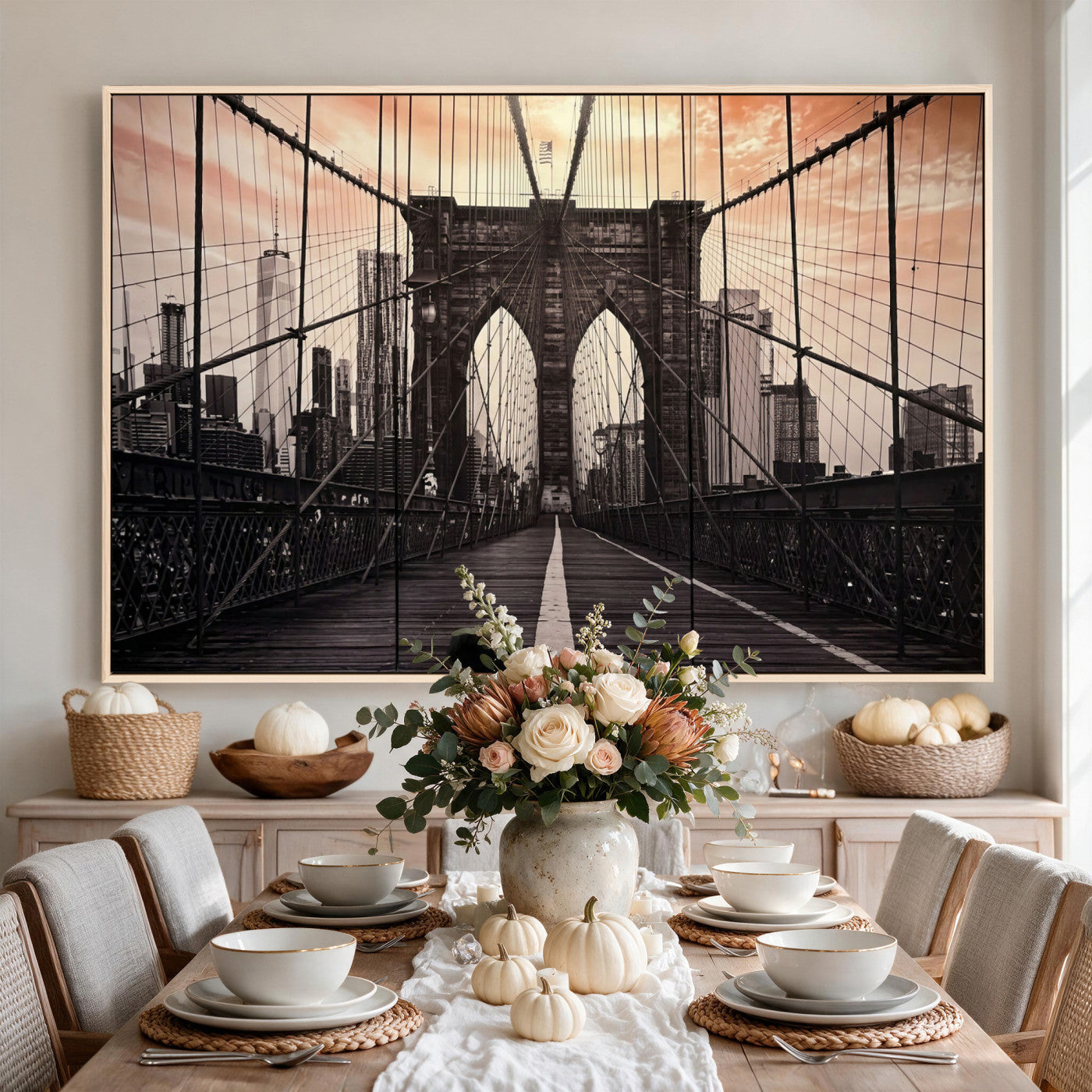 93226664-MGV-CV-36X24 - Brooklyn Bridge Canvas Wall Art, New York City Skyline Photography Print, NYC Landmark Urban Decor Artwork