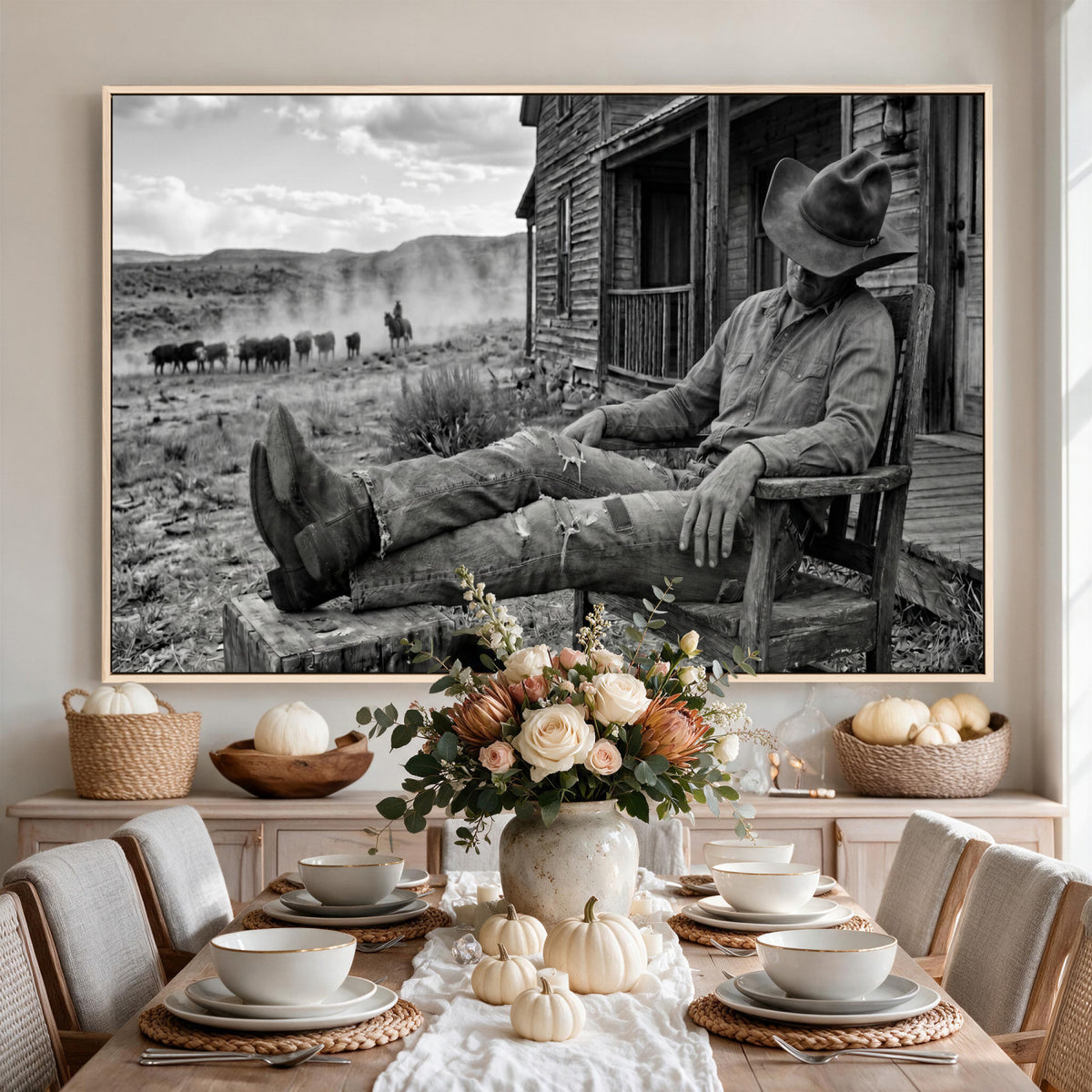 94461975S-MGV-CV-36X24 - Vintage Sleeping Cowboy Wall Art Canvas Print, Western Home Decor