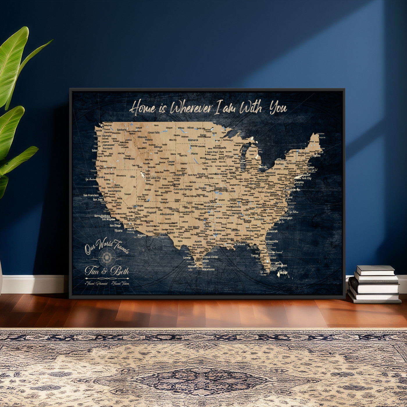 48467834-MGV-CV-36X24 - Custom Push Pin US Map Canvas | Personalized Travel Tracker | USA Cities Map Anniversary Gift for Couples | Adventure America Map Wall Art with Pins