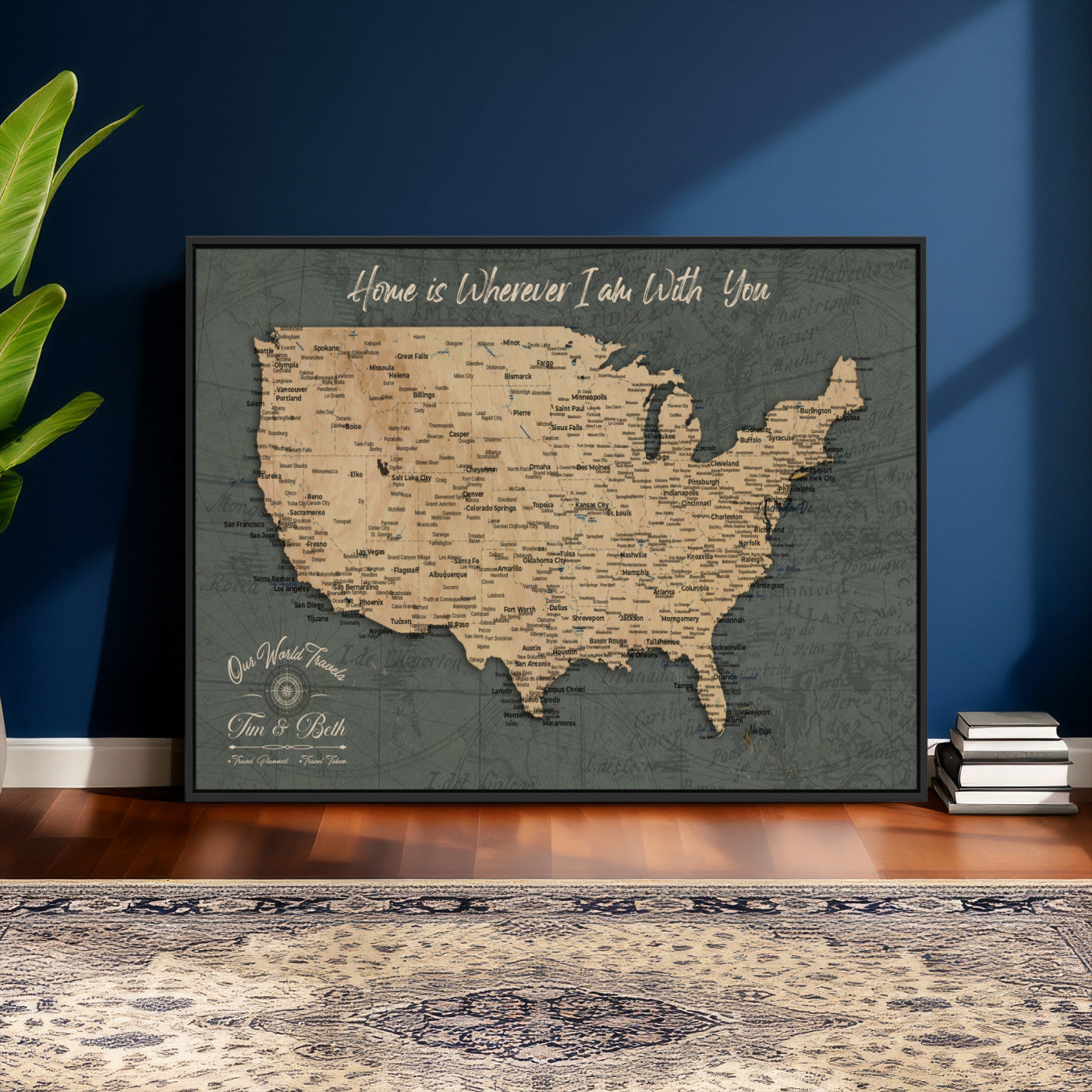 41270900-MGV-CV-36X24 - Custom Push Pin US Map Canvas | Personalized Travel Tracker | USA Cities Map Anniversary Gift for Couples | Adventure America Map Wall Art with Pins